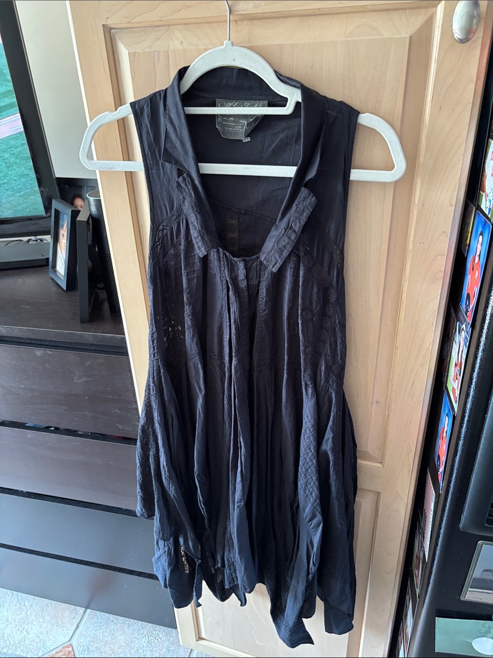 AllSaints Ladies Black Cotton Lace Sleeveless Handkerchief Dress-8